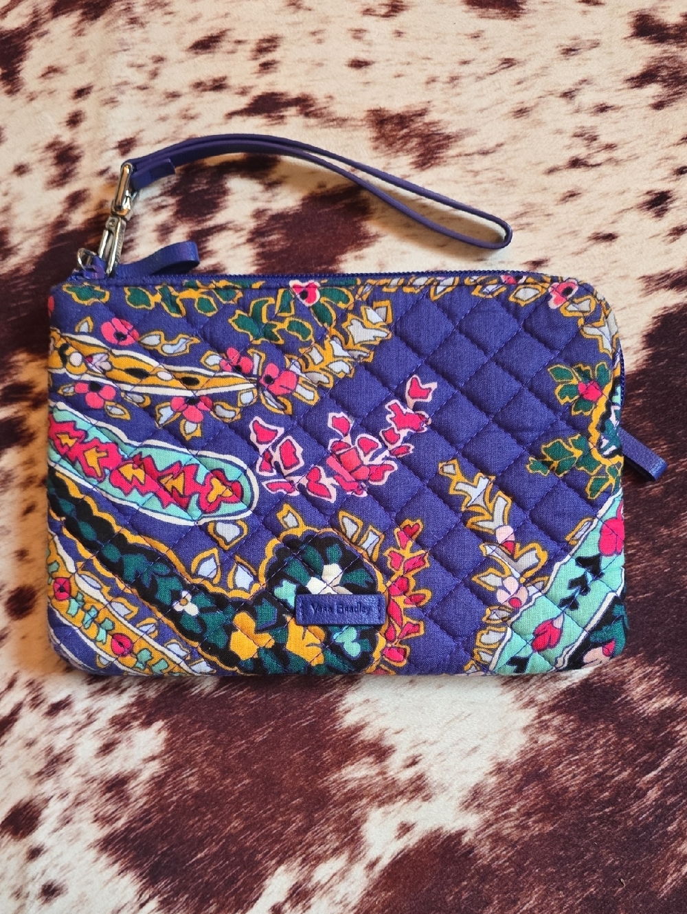 Vera Bradley Quilted Purple Floral Wristlet with Multicolor Print